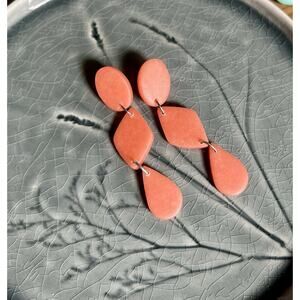 Handmade Polymer Clay Earrings Handcrafted Artwork Coral Sea Glass Dangles